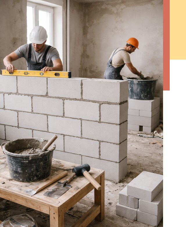 Кладка перегородок из газобетона в Ульяновске от 3291 руб. под ключ | ОТДЕЛОЧНИК-Улн