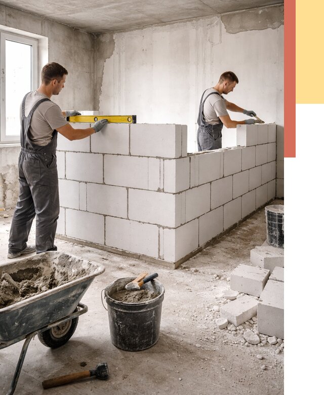 Кладка перегородок из ПГП в Ульяновске от 2571 руб./м2 — монтаж и возведение под ключ | ОТДЕЛОЧНИК-Улн