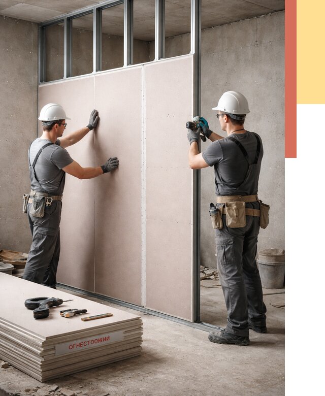 Перегородка из огнестойкого гипсокартона в Ульяновске от 1903 руб. под ключ | ОТДЕЛОЧНИК-Улн