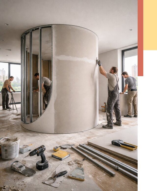 Радиусная перегородка из гипсокартона в Ульяновске от 2983 руб. под ключ | ОТДЕЛОЧНИК-Улн