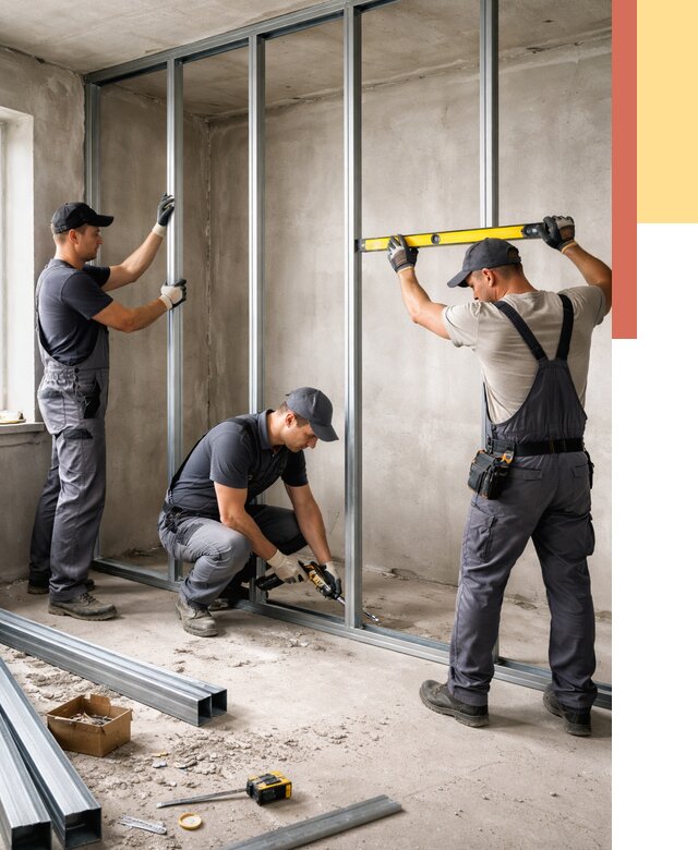 Монтаж каркаса перегородки из профиля в Ульяновске от 771 руб. | ОТДЕЛОЧНИК-Улн