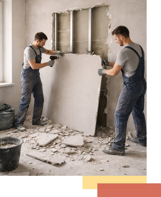 Демонтаж перегородки из гипсокартона в Ульяновске быстрый и аккуратный