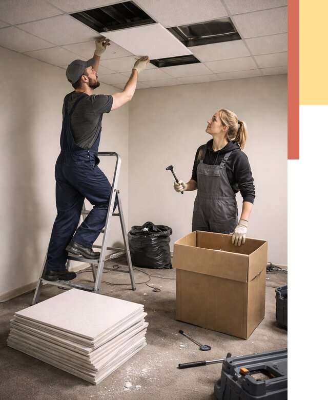 Демонтаж потолочной плитки в Ульяновске от 4628 руб. быстро и недорого | ОТДЕЛОЧНИК-Улн