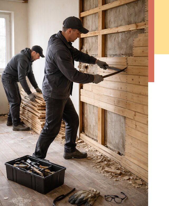 Демонтаж вагонки в Ульяновске от 3908 руб/м2 — быстро и недорого | ОТДЕЛОЧНИК-Улн