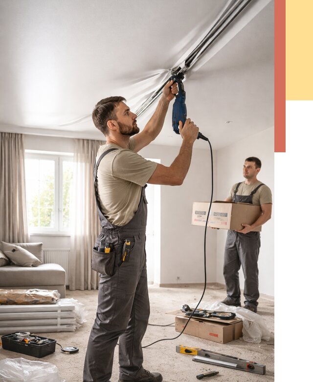 Монтаж сатинового натяжного потолка в Ульяновске от 3600 руб. | Быстро, недорого — ОТДЕЛОЧНИК-Улн