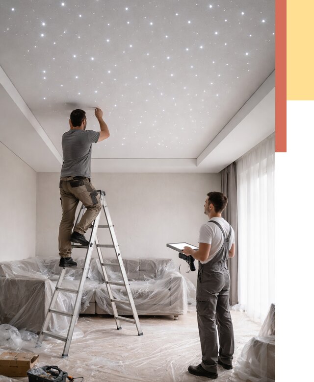 Монтаж натяжного потолка «звездное небо» в Ульяновске от 6685 руб. | ОТДЕЛОЧНИК-Улн