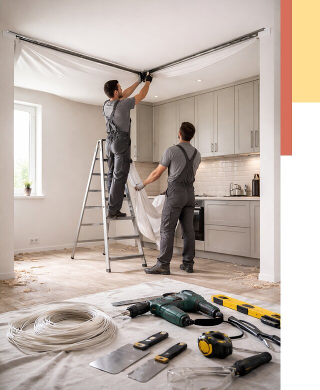 Установка натяжного потолка на кухне в Ульяновске от 2468 руб. | ОТДЕЛОЧНИК-Улн