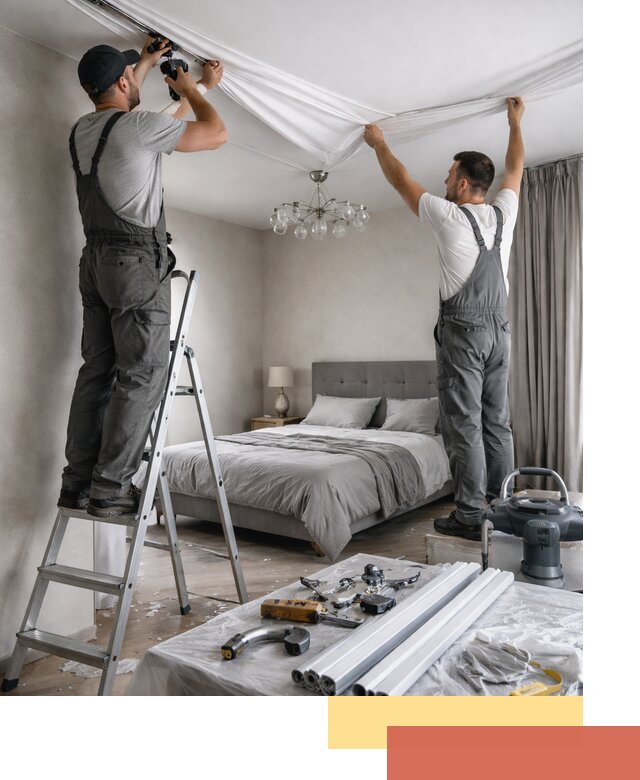 Монтаж натяжного потолка в спальне в Ульяновске