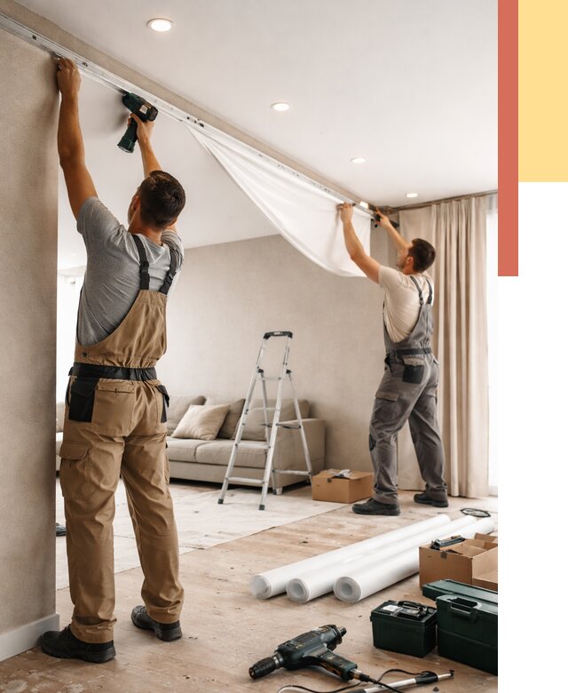 Монтаж натяжного потолка в гостиной в Ульяновске от 566 руб. | ОТДЕЛОЧНИК-Улн