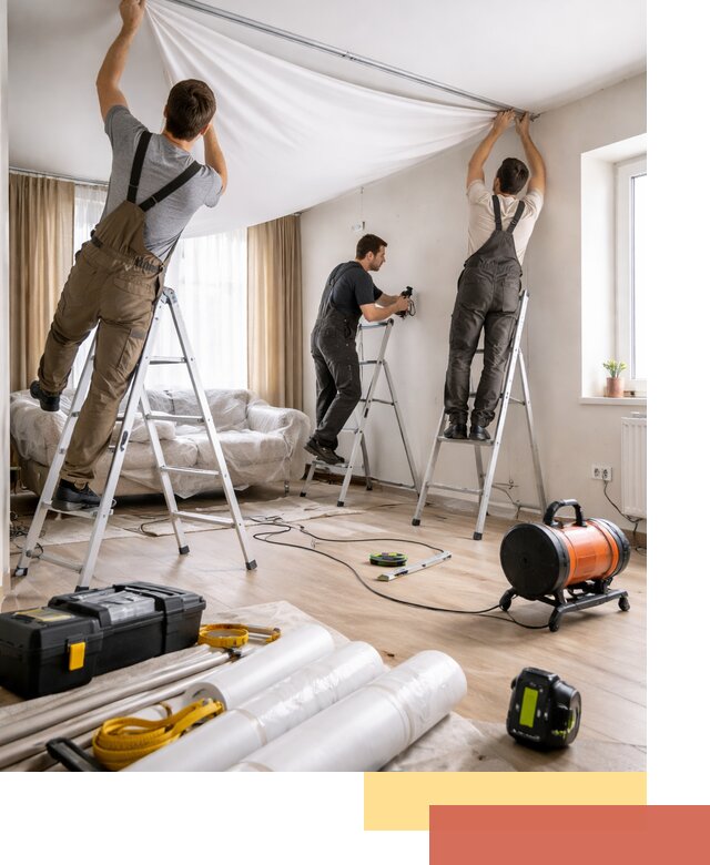 Монтаж натяжного потолка в гостиной в Ульяновске