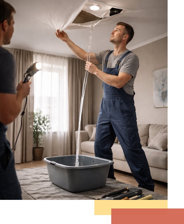 Слив воды с натяжного потолка в Ульяновске быстро и аккуратно