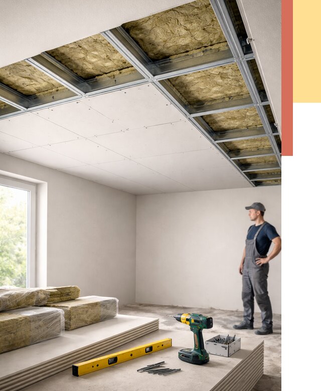 Звукоизоляция потолка ГКЛ в Ульяновске от 977 руб. — монтаж под ключ | ОТДЕЛОЧНИК-Улн