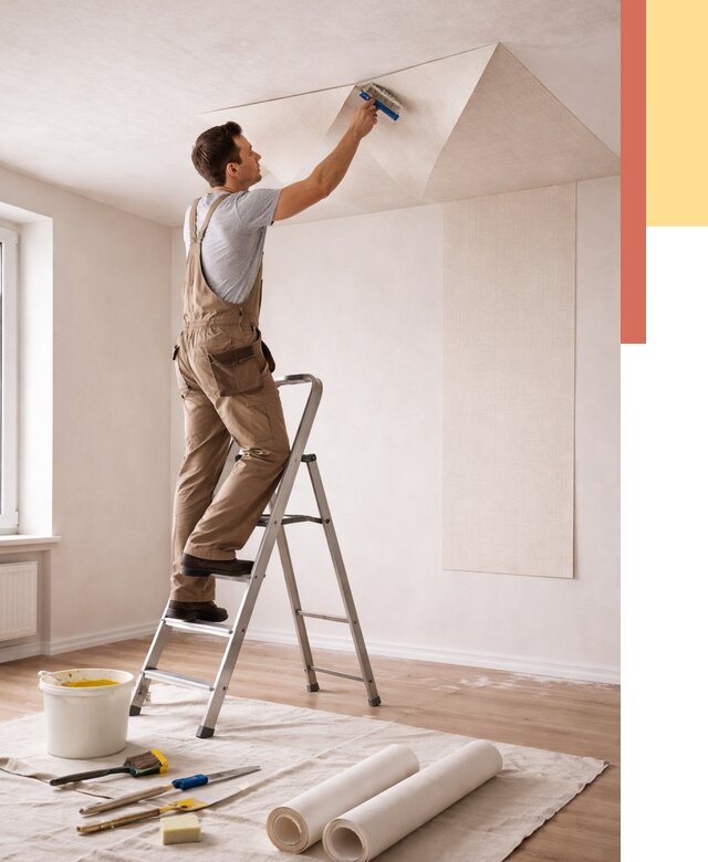 Поклейка обоев на потолок в Ульяновске от 4628 руб. быстро и недорого | ОТДЕЛОЧНИК-Улн